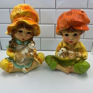 Vintage 1974 Universal Statuary #293 Alice and Andy Chalkware Figurines